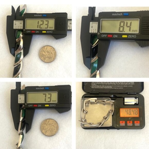 VTG 950 Silver Heavy Taxco Mexico Modernist Style Malachite Onyx Link Bracelet - Picture 10 of 16